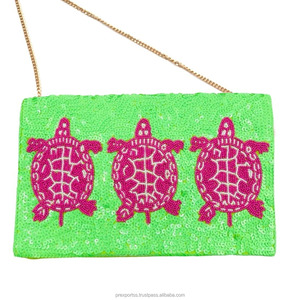 Bolso de Mano Tipo Clutch con Cuentas Hechas a Mano, Bolso de Lentejuelas Verde Neón con Cadena, Bolso de Fiesta de Noche Otoñal Portátil de Moda Bordado Personalizado - Product Image 1