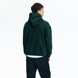 Sweat-shirt à capuche oversize pour homme, couleur unie, en molleton, coupe classique, avec poche, décontracté, pour l'automne, vert foncé, en coton tricoté - Product Image 3
