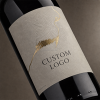 Étiquette personnalisée avec logo, adhésive, classique, dorée mate, gaufrée, pour emballage de bouteille de vin, étiquette autocollante en vinyle pour produits alimentaires, impression d'étiquettes