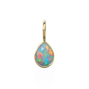 Ethiopian Opal 7mm 14k Yellow <b>Solid</b> <b>Gold</b> Charm <b>Pendant</b> Bezel Jewelry Finding / October Birthstone / Welo Fire Opal Gemstone / - Product Image 1