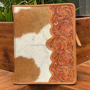 2025 New Arrival Wholesale Office Stationery <b>A4</b> Conference Organizer Hand Tooled Leather Bound Portfolio Cowhide Document Folder - Product Image 2