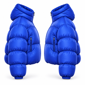 OEM Custom Unisex Cropped Oversized Puffer <b>Jacket</b> Glossy Nylon <b>Waterproof</b> Breathable Long <b>Thin</b> Hooded Winter Coat Private Label - Product Image 2