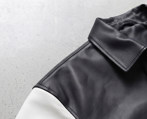 Chaqueta de Motocicleta de Cuero PU para Hombre, Estilo Vintage de Invierno, Cuello Camisero, Cierre de Cremallera Frontal, Manga Corta - Product Image 6