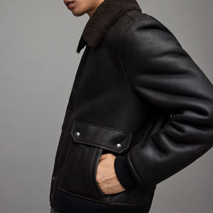 Veste en cuir mat streetwear avec col en fourrure Byron, vêtements d'hiver, logo et couleur personnalisés, boutons pression et fermeture éclair, vestes en cuir véritable - Product Image 3