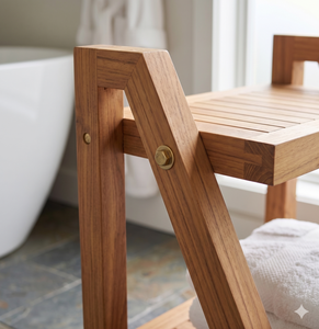 Modern Natural Teak Wood Shower <b>Bench</b> Waterproof Wooden Bathroom Stool With Storage Shelf Spa <b>Bath</b> Seat For Home And Hotel Decor - Product Image 5