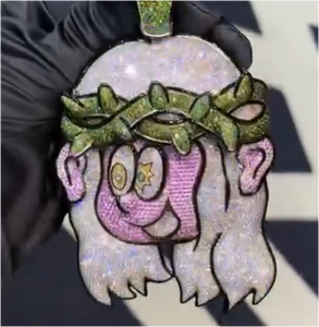 Collier personnalisé en argent sterling 925 avec pendentif visage de dessin animé, diamants Moissanite glacés, couronne verte, style Hip Hop unique, vert - Product Image 2