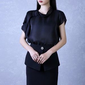 Chemisier en organza à manches courtes du Vietnam, polyester (mélange de voile), en mousseline, col drapé élégant / col bateau, féminin KA01 - Product Image 1