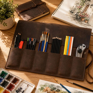 Estuche de Cuero Genuino para Pinceles de Artista, Organizador de Herramientas de Pintura de Acuarela, Estuche de Accesorios para Artista Hecho a Mano, Venta al por Mayor del Fabricante - Product Image 6