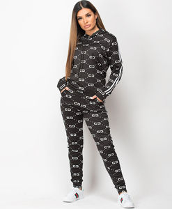 Conjunto Deportivo con Capucha Azul Claro para Mujer, Manga Larga, Estampado de Letras, Pantalones Deportivos Casuales con Bolsillos Laterales, Conjunto Transpirable de Poliéster - Product Image 5