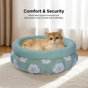 Luxury Heating Washable Round <b>Cat</b> <b>Bed</b> Cute 3D Floral Pattern Anti-Slip Bottom 20" Green Indoor Use - Product Image 2