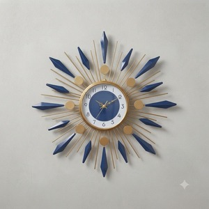 Reloj de Pared Grande de Cuarzo Metálico de Lujo, Estilo Moderno de Mediados de Siglo, Decorativo con Diseño de Rayos de Sol, para Hogar, Dormitorio, Oficina, Salón - Product Image 2
