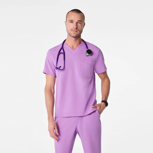 Wholesale <b>Scrub</b> Set Spandex/Polyester Knitted Hospital Uniform Pants V-Neck Top Pocket Needle Detection Customized Color Logo - Product Image 3