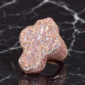 Hip Hop Baguette and Round Cut Moissanite Cross Engagement <b>Ring</b> <b>Men</b> 925 Sterling Silver Rhodium Plated Cluster Anniversary Gifts - Product Image 1