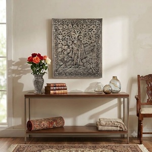 Pintura artística de fina talla de Radha y Krishna bajo el árbol en flor - Product Image 2