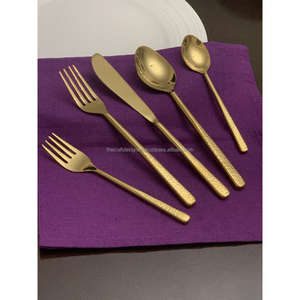 Ensemble de couverts en or artisanal de 5 pièces, décoration de table de mariage, ensemble de couverts de luxe, ensemble de couverts en métal très vendu, compatible lave-vaisselle - Product Image 5