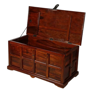 <b>Wooden</b> <b>Storage</b> <b>Trunk</b> Features Panelled Design And Antique Latch For Charming, Traditional Home Furniture Decoration & <b>Storage</b> - Product Image 4