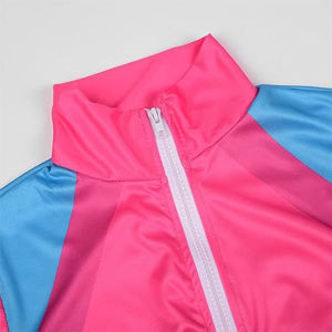 Survêtement pour filles rose et bleu à blocs de couleur, fermeture éclair intégrale, sportif et décontracté, idéal pour le printemps, 100 % polyester, léger, coupe classique - Product Image 3