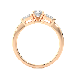 Anillo de Diamantes de Lujo para Mujer, Oro de 18K, 0.9 CT, Diamantes Cultivados en Laboratorio, Corte Redondo y Pera, 3 Piedras, para Exportación al Por Mayor - Product Image 2