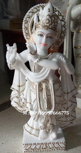 Estatua de pie de mármol blanco de la mejor calidad, estatua de Lord Krishna para adoración y decoración del hogar, venta al por mayor - Product Image 3