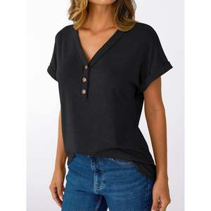 2025 Camiseta de manga corta con cuello en V para mujer, camisetas elegantes informales de verano transpirables en tallas XS a 2XL - Product Image 1