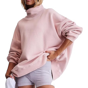 Sudadera extragrande de forro polar personalizada con cuello alto simulado para mujer, estilo urbano, talla grande, para venta en línea - Product Image 1