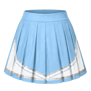 Jupe de cheerleading plissée bleu clair avec bordure rayée jaune et blanche, uniforme de performance athlétique pour femmes et filles - Product Image 2