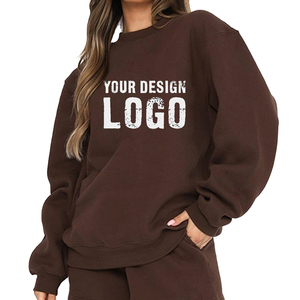 Sudadera de cuello redondo para mujer, de todos los colores, corte holgado, forro polar, con logo personalizado, estilo casual urbano, venta al por mayor B2B - Product Image 1