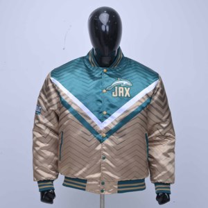 Premium Quality Men's <b>Quilted</b> Varsity <b>Jacket</b> Satin Animal/Leopard <b>Pattern</b> Jax Dolphin Logo Front Button Closure Casual Winter - Product Image 1