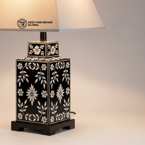 Lanterne de table artisanale en os incrusté avec motif floral, lampe de chevet de luxe en mosaïque, art indien traditionnel, décoration de bureau - Product Image 3