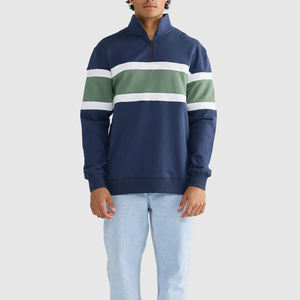 Sweat-shirt pour homme personnalisé à épaules tombantes, coupe oversize, triple panneau, quart de zip, color block, coupe ample - Product Image 6