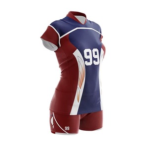 Women's Sublimated <b>Volleyball</b> Uniform <b>Set</b> V-Neck Short Sleeve Fitted Jersey With Number 99 Quick Dry Polyester Team Apparel - Product Image 3