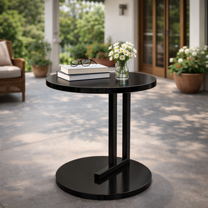 Mesa de Centro Moderna Redonda de Acero Negro con Base de Pedestal de Metal Sólido, Muebles para Sala de Estar, Hogar, Cafetería, Apartamento - Product Image 5