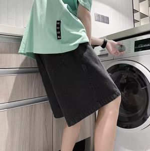 High Street Style <b>Men</b> Washed Denim Shorts Solid Color Summer <b>Men's</b> Vintage Wide Legs with Side Pockets <b>Jeans</b> Shorts - Product Image 5