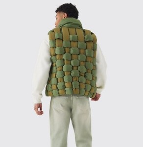 Men's Green And Olive <b>Quilted</b> Vest Stand Collar Zipper Closure Windproof Casual Autumn Outerwear Polyester <b>Wadding</b> Regular Fit - Product Image 1