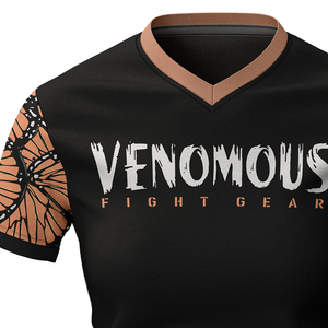 เสื้อยืดแขนสั้นสีดำ Venomous Fight Gear พิมพ์ลายผีเสื้อที่ด้านหลัง แห้งเร็ว ทรงสปอร์ต ชุดกีฬาสำหรับผู้ชายและผู้หญิง - Product Image 6