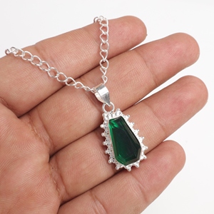 925 Sterling Silver <b>Emerald</b> Cut Bezel Sett Natural Green Faceted Cut Gemstone Statement <b>Pendants</b> Custom Handmade For Women Wear - Product Image 2