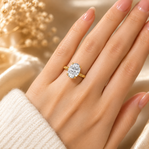 Superbe bague en diamant de laboratoire taille ovale, en argent 925 et or 9kt, 14kt, 18kt, pour femme, idéale comme bague de fiançailles - Product Image 2