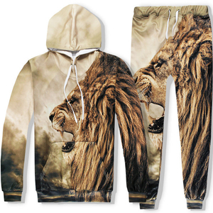 Ensemble de survêtement unisexe à capuche imprimé loup, coupe régulière, respirant, pour l'automne, en polyester, avec cordon de serrage et impression photo - Product Image 5