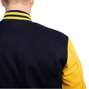 Veste universitaire américaine pour homme, manches en laine/viscose, fermeture éclair, devant patchwork, style bomber baseball, doublure matelassée - Product Image 2