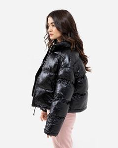 Black Puffer <b>Jacket</b> Stand Collar Zipper Closure Quilted Windproof Winter Coat Casual Style Short Length Unisex - Product Image 3