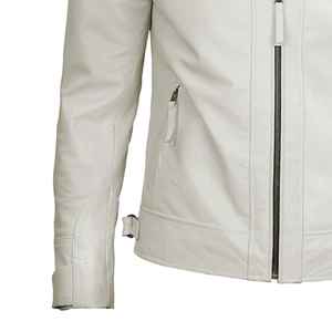 Blouson moto en cuir PU blanc pour homme, col montant, fermeture éclair, coupe ajustée, manches classiques, couleur unie, idéal pour l'automne - Product Image 4