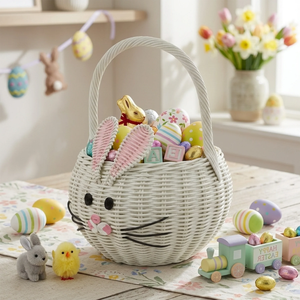 Awesome Rabbit Toy Storage <b>Basket</b> Books Storage Rattan Design Toddler Room Furniture Cute Animal Shaped Craft Wholesale - Product Image 4