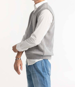 Pull sans manches col en V pour homme, motif jacquard, tricoté avec lettres, pull d'hiver à col rond, tricot personnalisé - Product Image 3