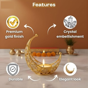 Classyo <b>Moon</b> Shaped <b>Crystal</b> Tea Light Candle Holders (Pack of 2) Stainless Steel Eco-Friendly Wedding Home Decor - Product Image 1