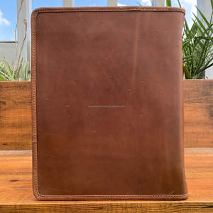 Custom Men & Women Hand Tooled Checkered Leather Business Zippered Padfolio Resume Organizer Portfolio <b>Folder</b> with Writing Pad - Product Image 5