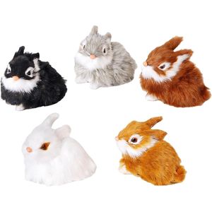 Set di 5 Statuette Realistiche di Coniglietti Pasquali in Colori Naturali (Nero, Marrone, Giallo, Bianco, Grigio) per Decorazioni Pasquali Fedeli alla Realtà - Product Image 1