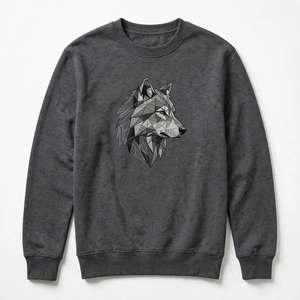 Sweat-shirt à col rond pour homme, imprimé géométrique loup, gris foncé, en molleton de coton, manches longues, pull décontracté, vêtements streetwear - Product Image 1