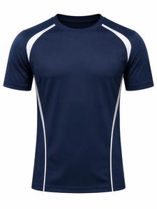 Camiseta de Manga Corta con Cuello Redondo para Hombre, Color Azul Marino, 100% Poliéster, Tejido Ecológico, Lavado, Corte Regular Informal - Product Image 1