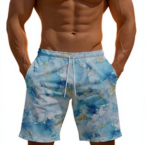 Men's Red White Tie Dye Swim Shorts <b>Mid</b> Waist Drawstring Quick Dry Casual Short Shorts - Product Image 2