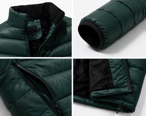 Chaqueta Acolchada Verde Oscuro para Hombre con Forro de Piel Sintética, Cierre de Cremallera Resistente al Viento, Abrigo Casual de Invierno, Corte Regular, Cuello Alto - Product Image 3